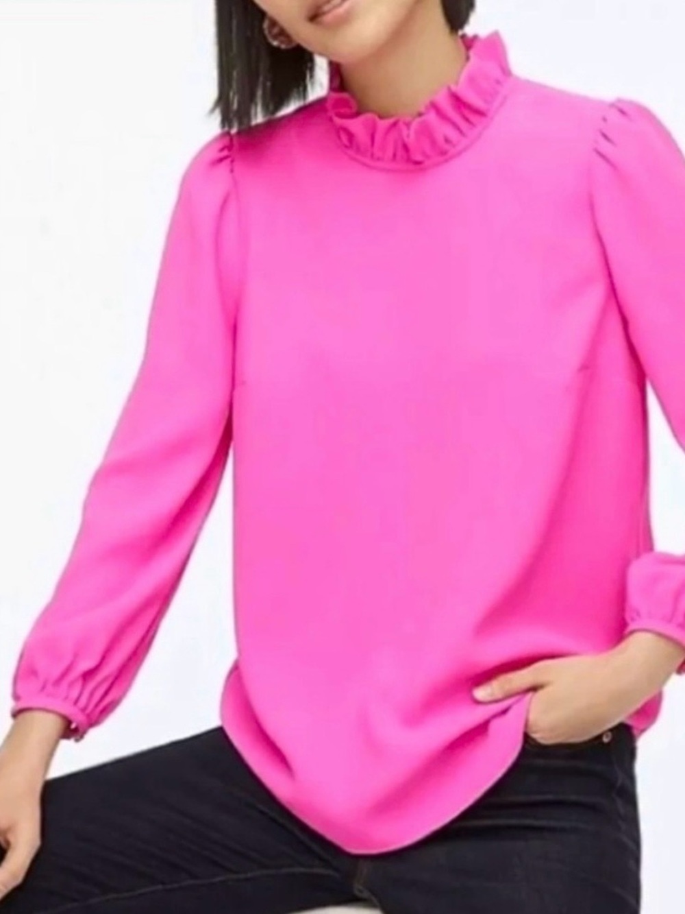 JCrew Long Sleeve Ruffle Neck
Top in 365 Crepe size Small